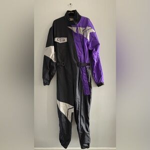 Fieldsheer Black Purple One-Piece Motorcycle Rain Suit Silver Accents XXL Retro